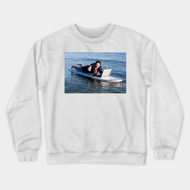 The Art of Stock-like photos 2 - Surfing businessman Crewneck Sweatshirt by Lukasking Tees